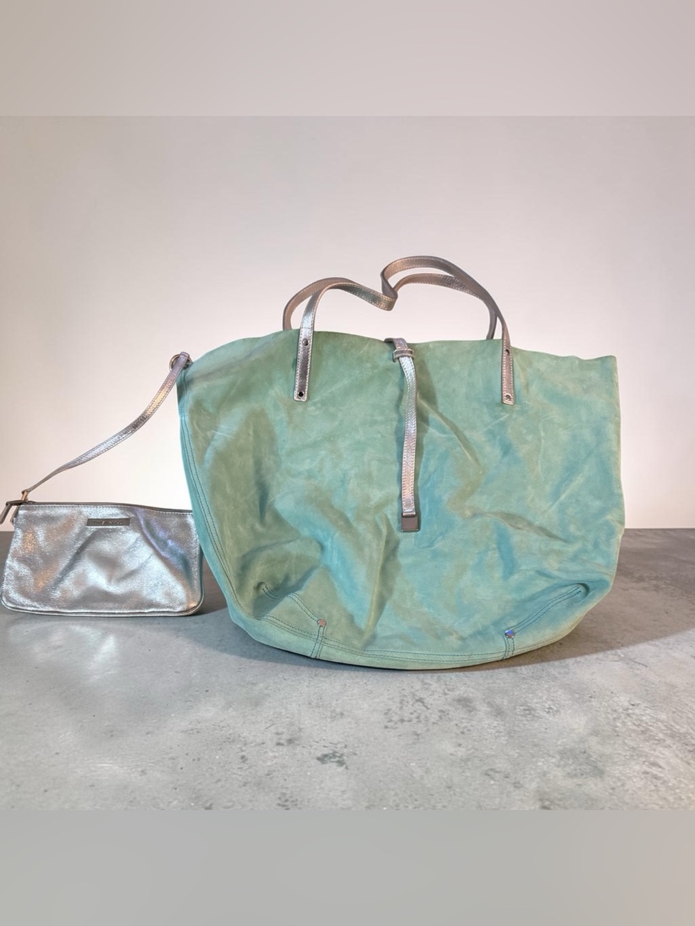 Authentic Tiffany & Co. Reversible Suede Tote Bag & Matching Pouch Set
